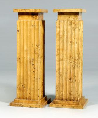 Appraisal: Pair Biedermeier style pedestals burlwood square fluted column form with