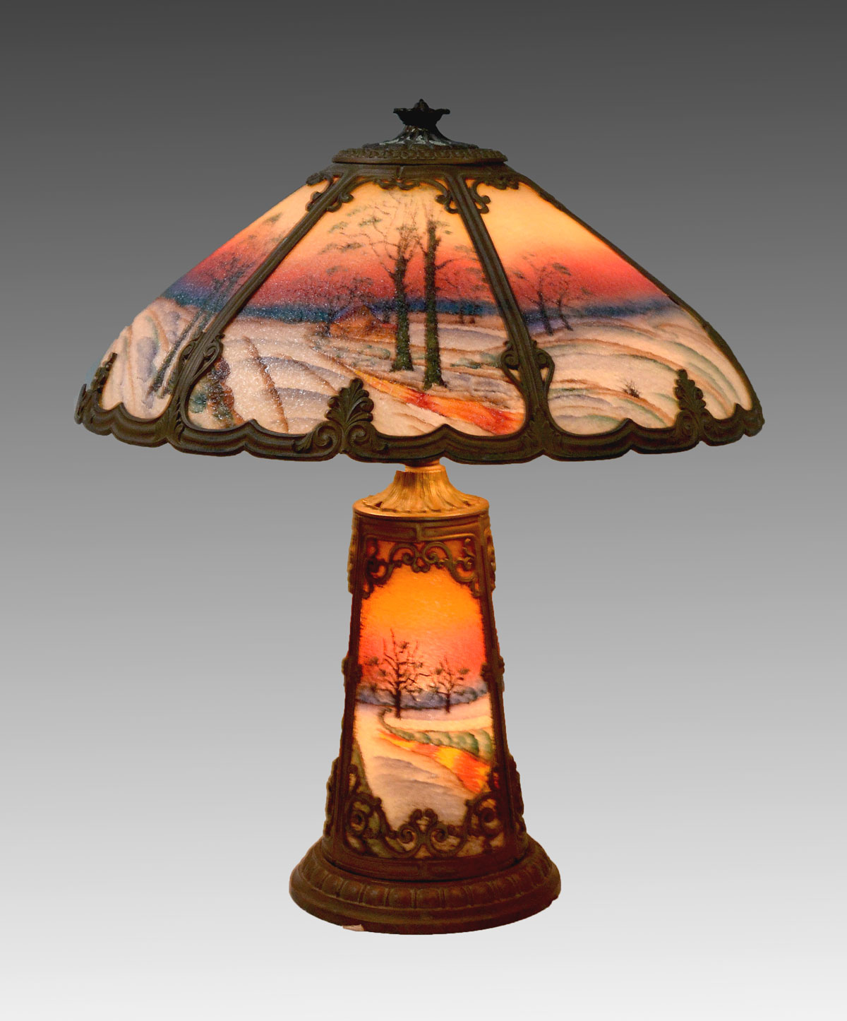 Appraisal: REVERSE PAINTED PITTSBURGH LAMP Pittsburgh Lamp Co reverse painted -light