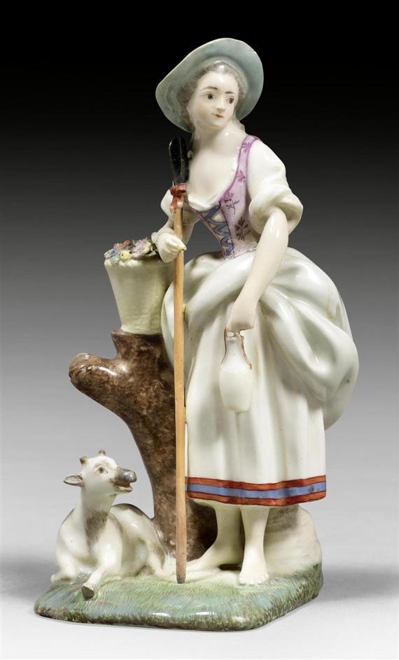 Appraisal: SHEPHERDESS WITH FLOWER BASKET AND GOAT ZURICH MODEL CIRCA -