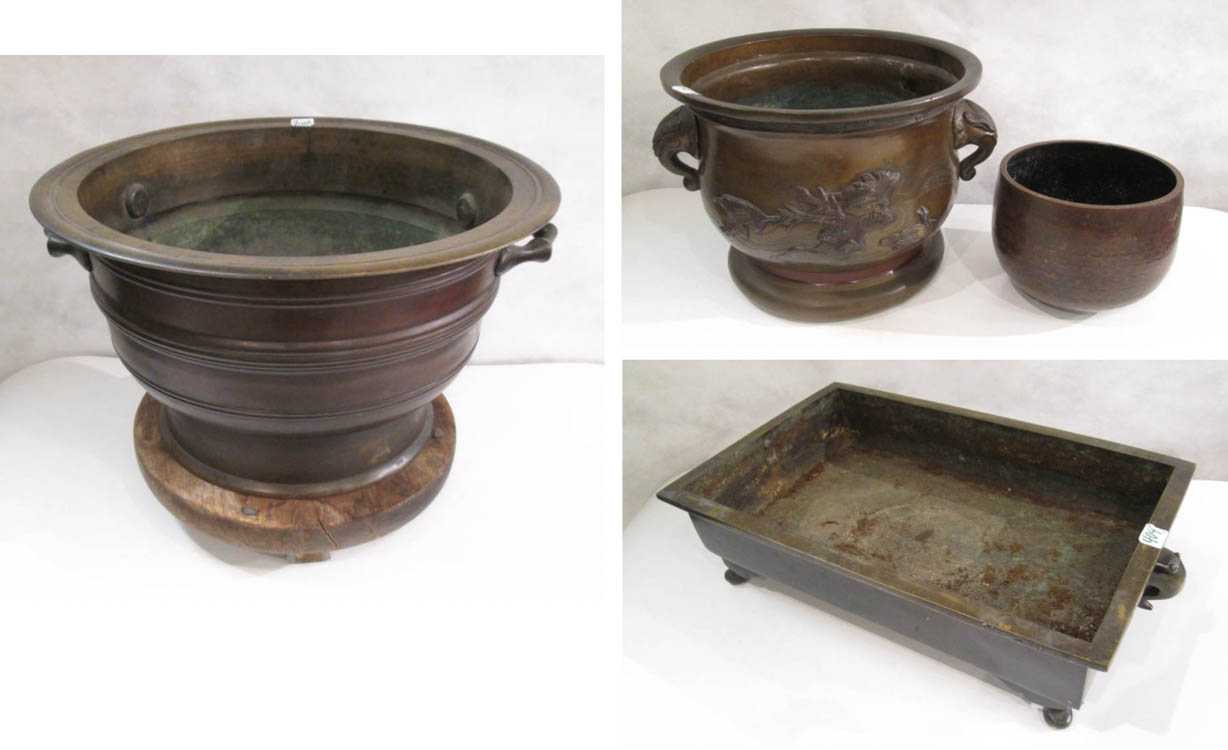 Appraisal: FOUR JAPANESE BRONZE VESSELS Meiji era - including D hammered