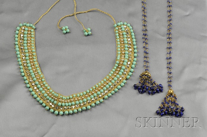 Appraisal: Two Colored Glass Bead Necklaces including a gilded metal lariat