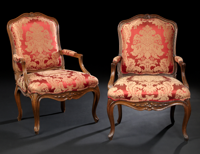 Appraisal: Pair of Louis XV-Style Oak Fauteuils fourth quarter th century