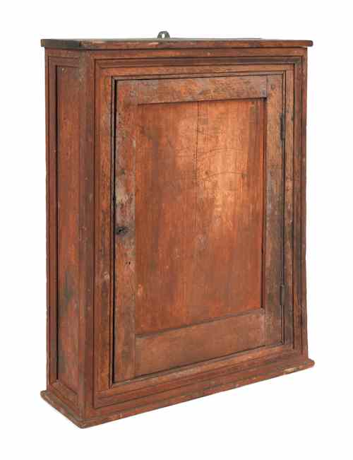 Appraisal: Primitive hanging pine cupboard th c h w