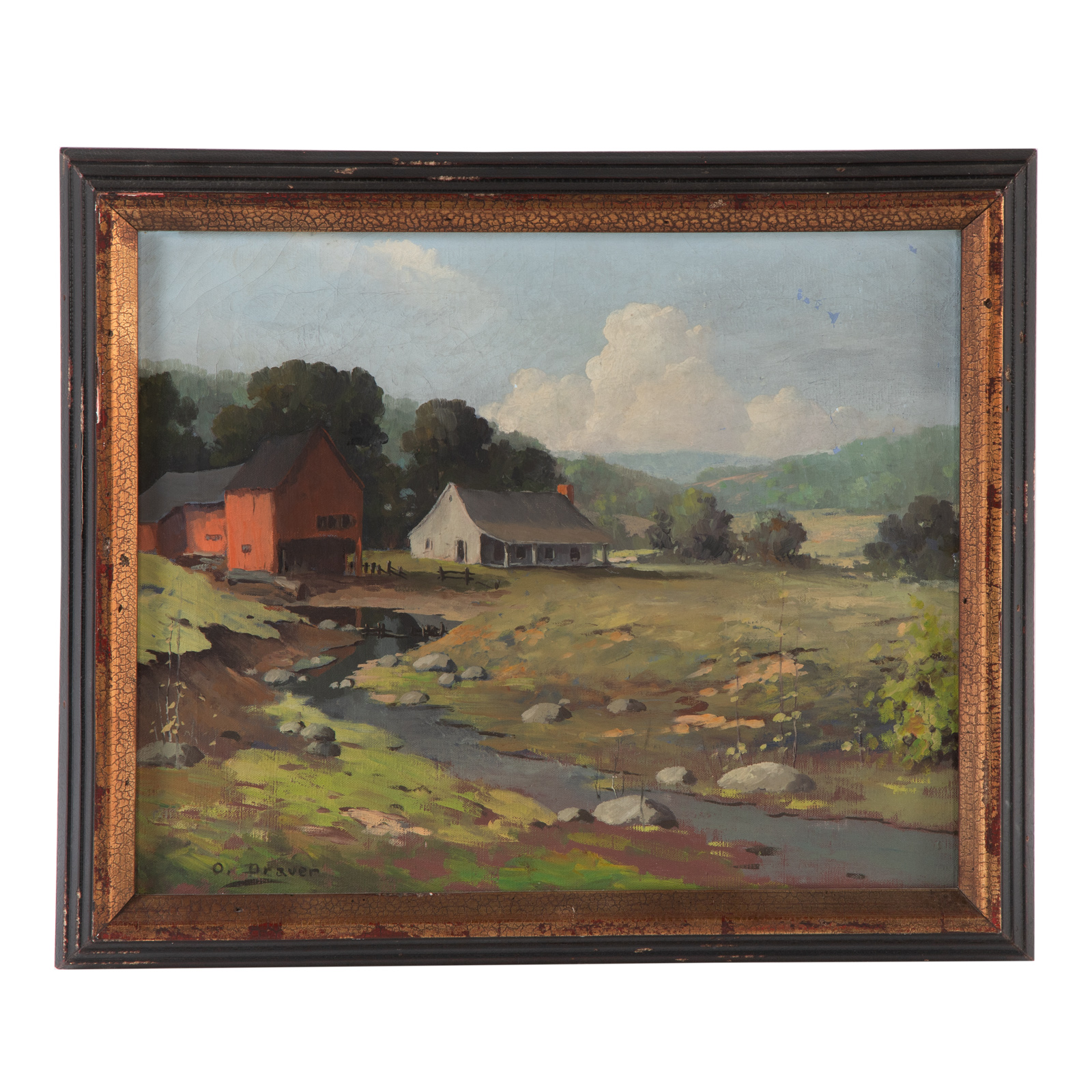 Appraisal: ORRIN DRAVER LANDSCAPE WITH FARMHOUSES OIL American - Oil on