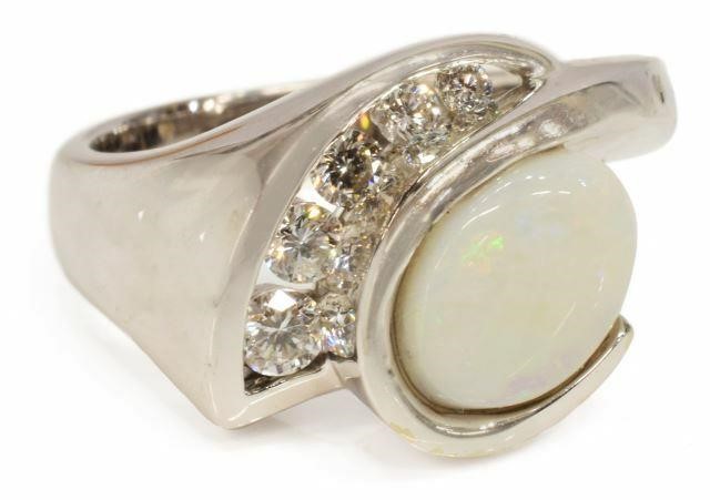 Appraisal: Estate kt white gold ring opal cabochon approx x mm