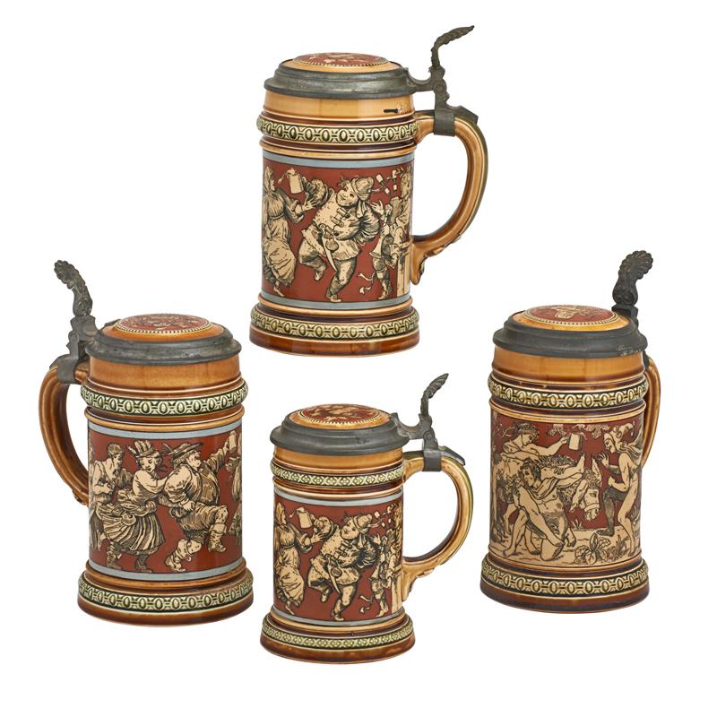 Appraisal: METTLACH ETCHED STEINS Four Numbers half liter half liter liter