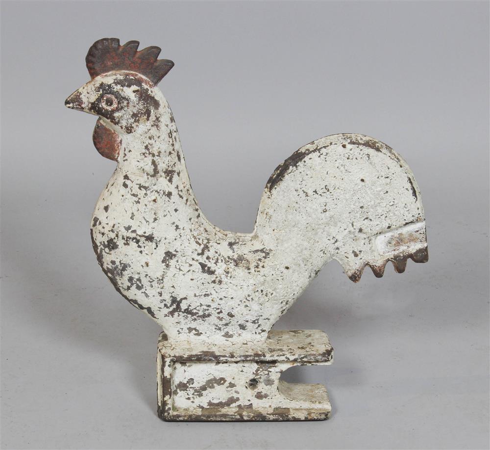 Appraisal: PAINTED CAST IRON ROOSTER WINDMILL WEIGHT circa with remnants of