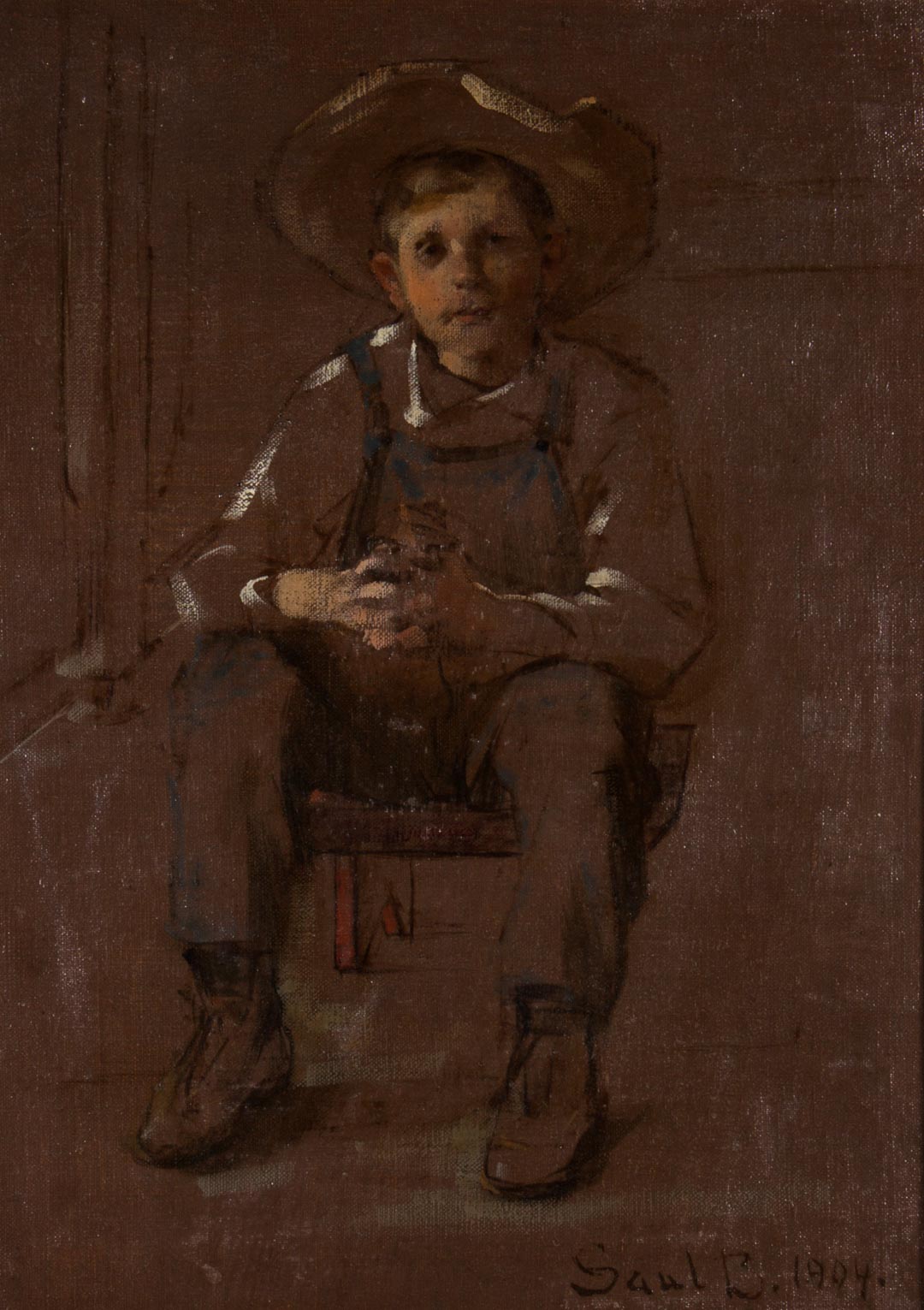 Appraisal: Saul Bernstein Portrait of a Boy oil on canvas Russian