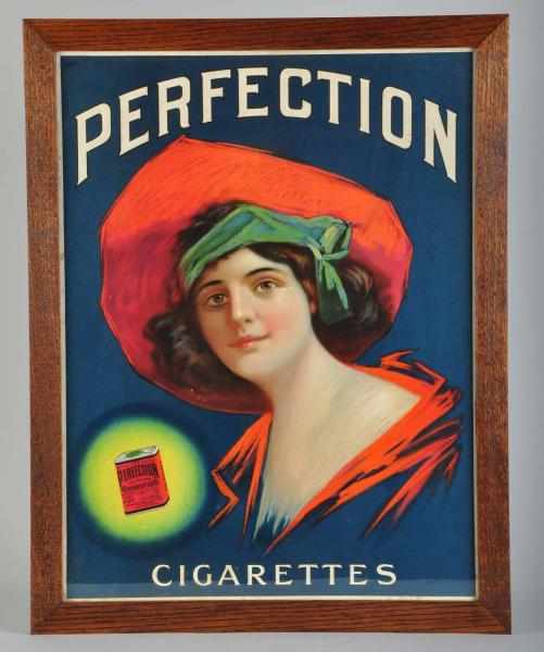 Appraisal: Cardboard Perfection Cigarettes Poster Description Circa Framed under glass Great