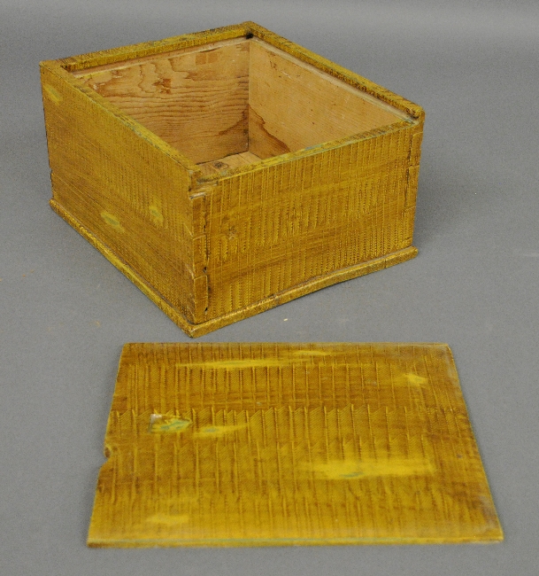 Appraisal: - Paint decorated slide-lid box th c with dovetailed construction