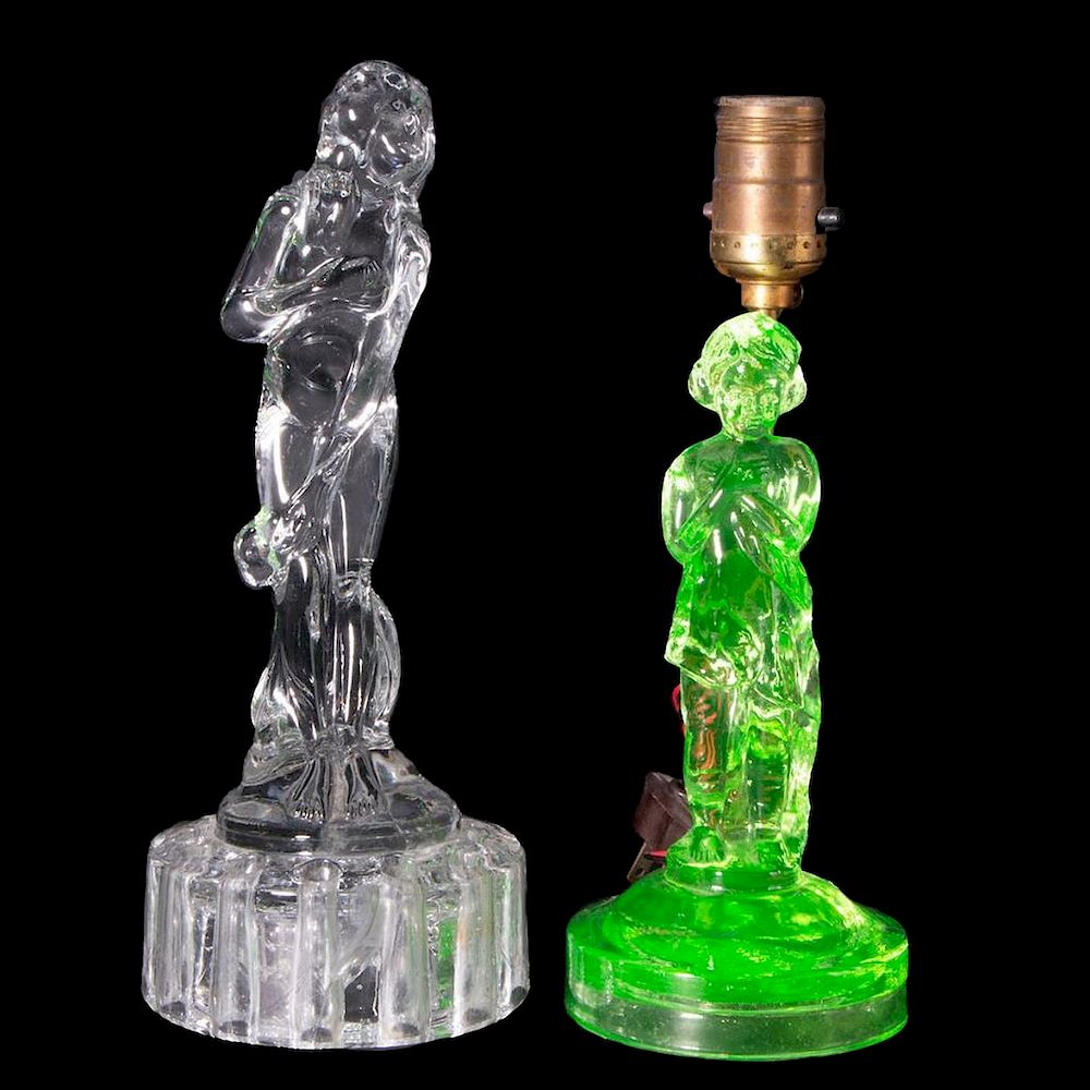 Appraisal: Green Depression Glass Figure of a Young Girl along wit