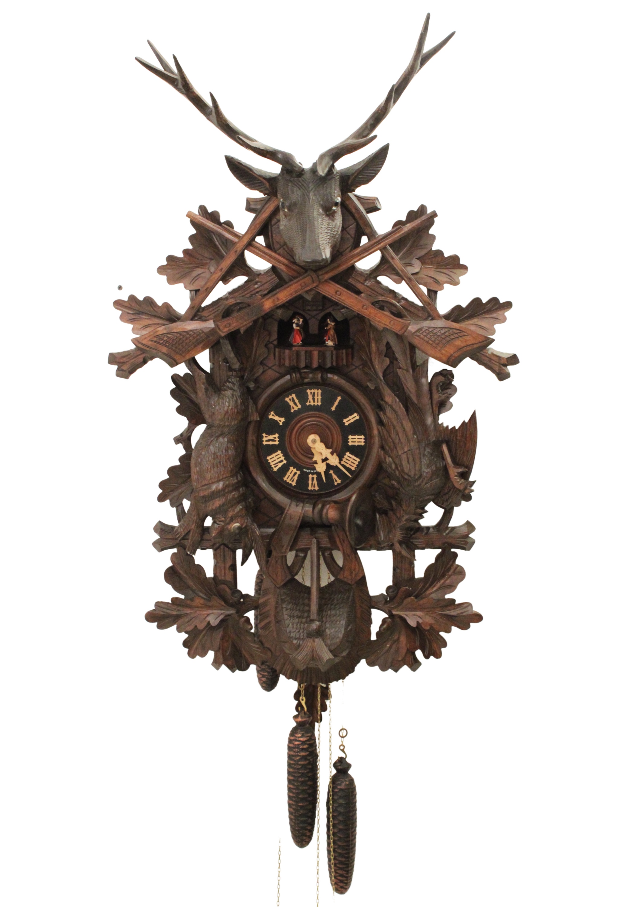 Appraisal: German Black Forest Cuckoo Clock having stag mounted pediment with