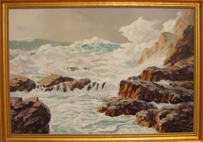 Appraisal: Surging Waves oil on masonite x SLR Artist American -