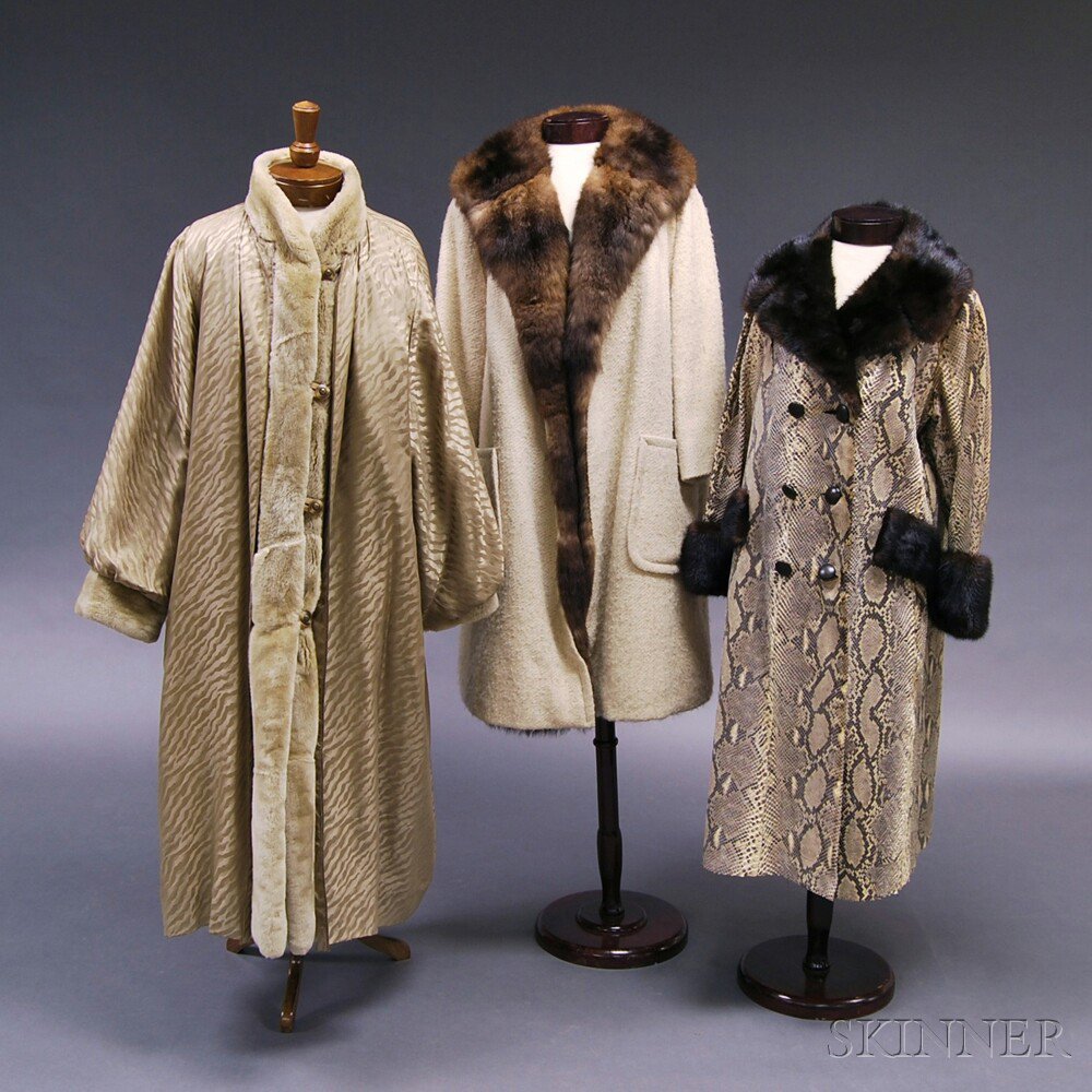 Appraisal: Three Full-length Fur-lined Coats two with brown mink lining one