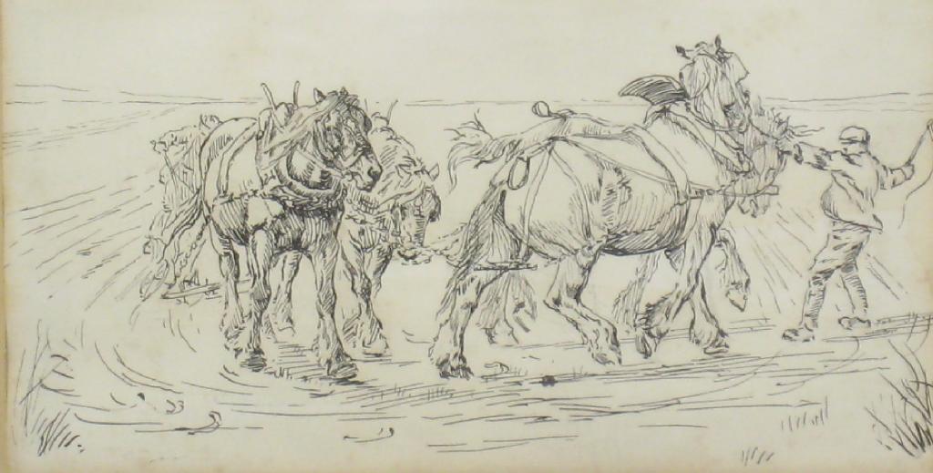 Appraisal: BRIAN HATTON A Team of Four Horse ploughing pen and