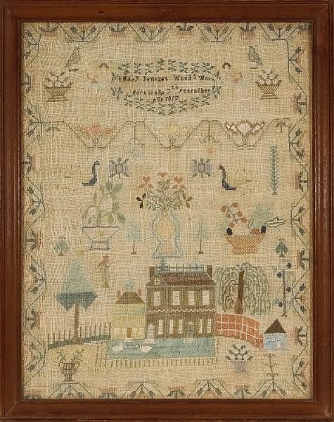 Appraisal: An American silk and linen needlework sampler Mary Benezet Woods