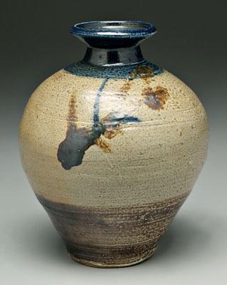 Appraisal: Shoji Hamada stoneware vase Japanese - ovoid cobalt and brown