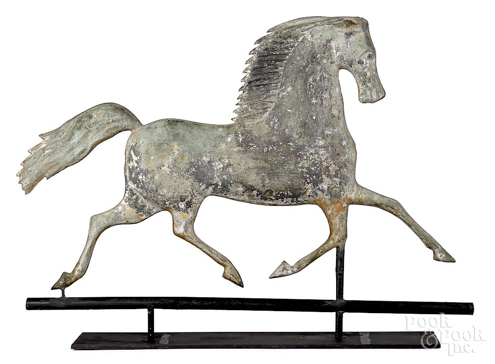 Appraisal: Swell bodied copper trotting horse weathervane Swell bodied copper Blackhawk