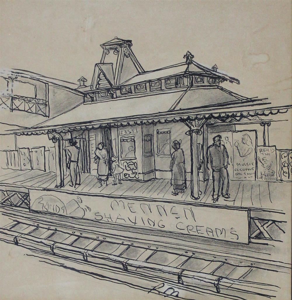 Appraisal: REGINALD MARSH AMERICAN - THE TRAIN STATION Ink on paper