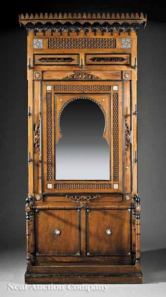 Appraisal: A Moroccan Inlaid and Parcel Ebonized Hardwood Hall Stand late