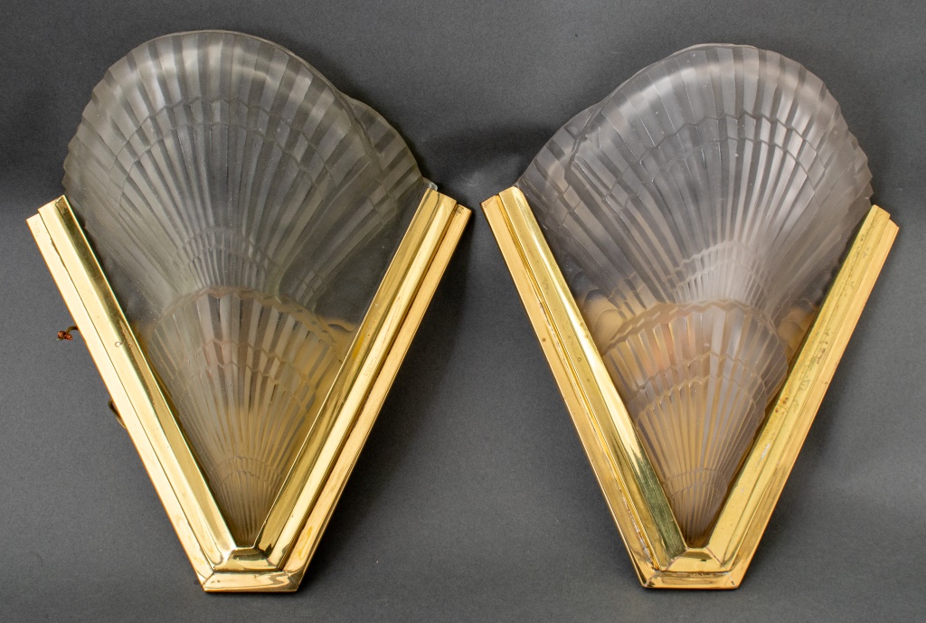 Appraisal: NOVERDY FRENCH ART DECO FROSTED GLASS SCONCES Pair of French