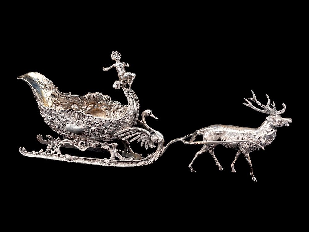 Appraisal: A Continental Silver Model of a Sleigh A Continental Silver