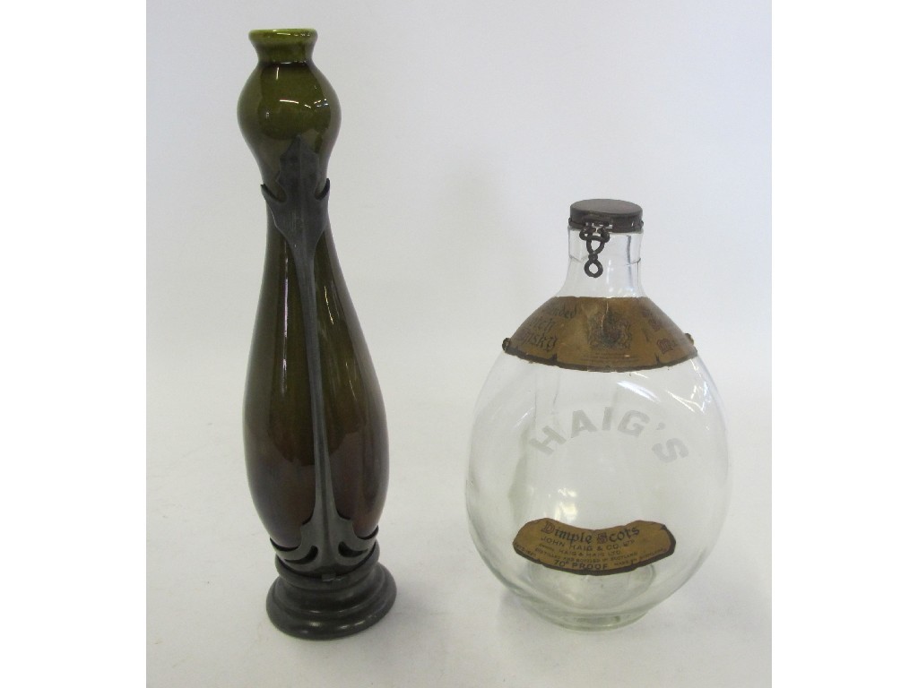 Appraisal: Continental pewter mounted vase and Haig's dimple bottle some def