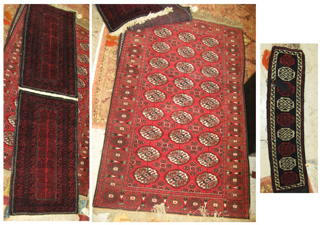 Appraisal: THREE AFGHANI TRIBAL BELOUCH WEAVINGS ' X ' red field