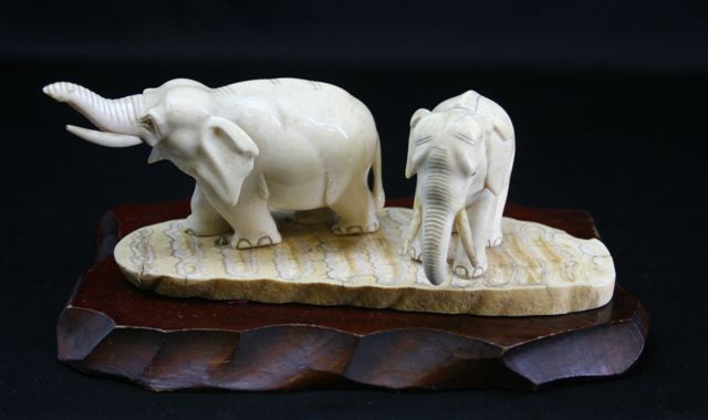 Appraisal: A carved ivory group of two elephants cm wide damage