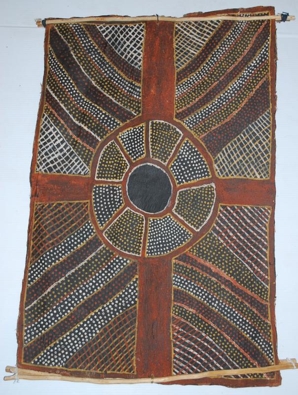 Appraisal: ARTIST UNKNOWN TIWI ISLAND UNTITLED NATURAL EARTH PIGMENTS ON BARK