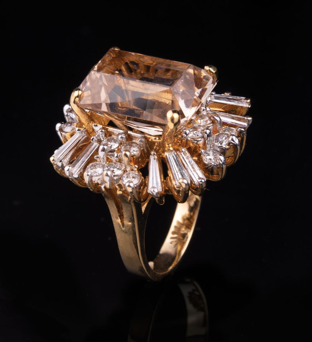 Appraisal: kt Yellow Gold Diamond and Emerald-Cut Golden Beryl Ring set