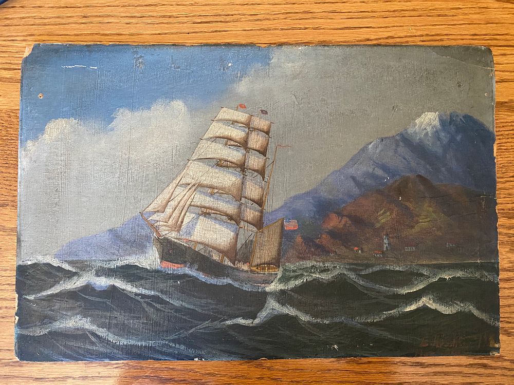 Appraisal: Wearly Americana Folk Art Painting Sailing Ship Oil Wearly Americana