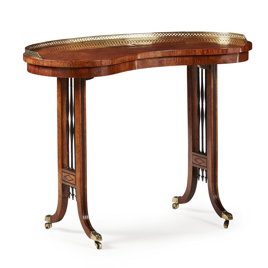 Appraisal: REGENCY BURR ELM AND EBONY KIDNEY SHAPED WRITING TABLE ATTRIBUTED