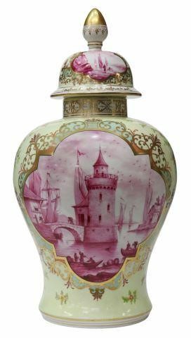 Appraisal: German parcel gilt porcelain lidded urn Carl Thieme Potschappel c