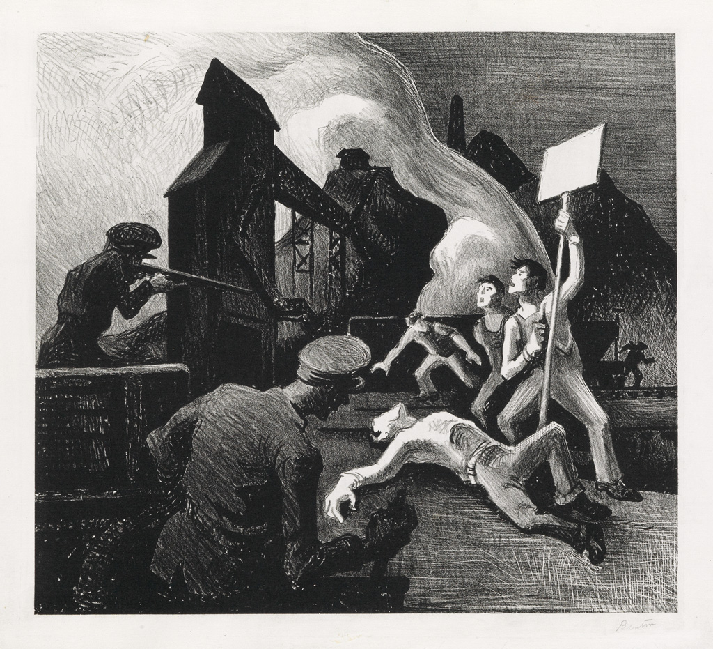 Appraisal: THOMAS HART BENTON Strike Lithograph x mm x inches full