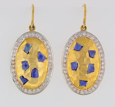 Appraisal: A Pair of k Gold Sapphire and Diamond Earrings From