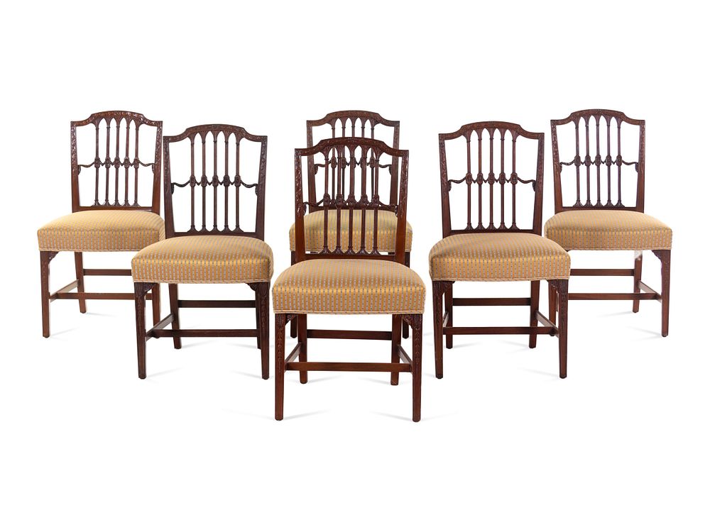 Appraisal: A Set of Six Regency Carved Mahogany Dining Chairs A