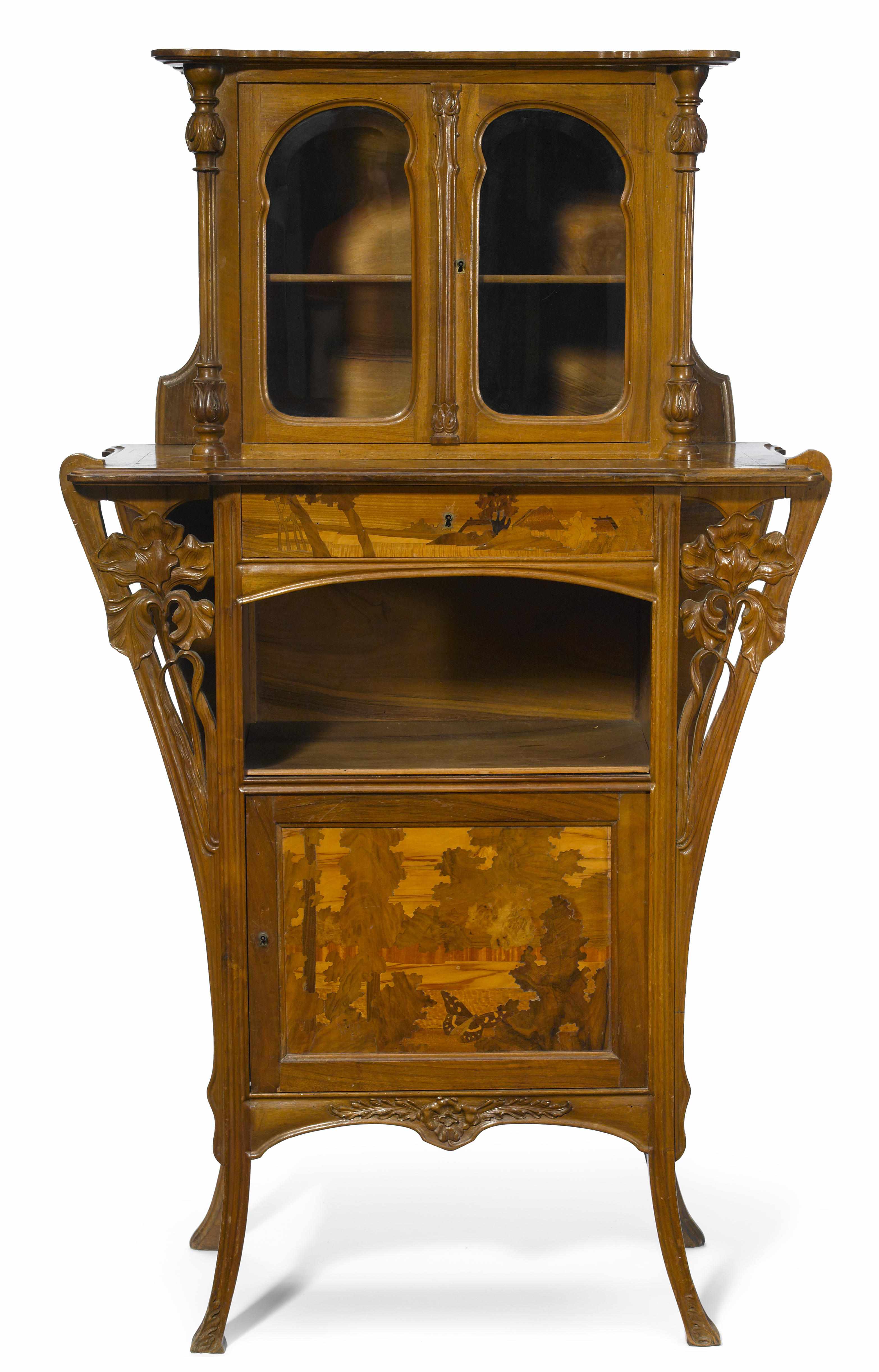 Appraisal: A Gall marquetry walnut and glass vitrine cabinet circa circa