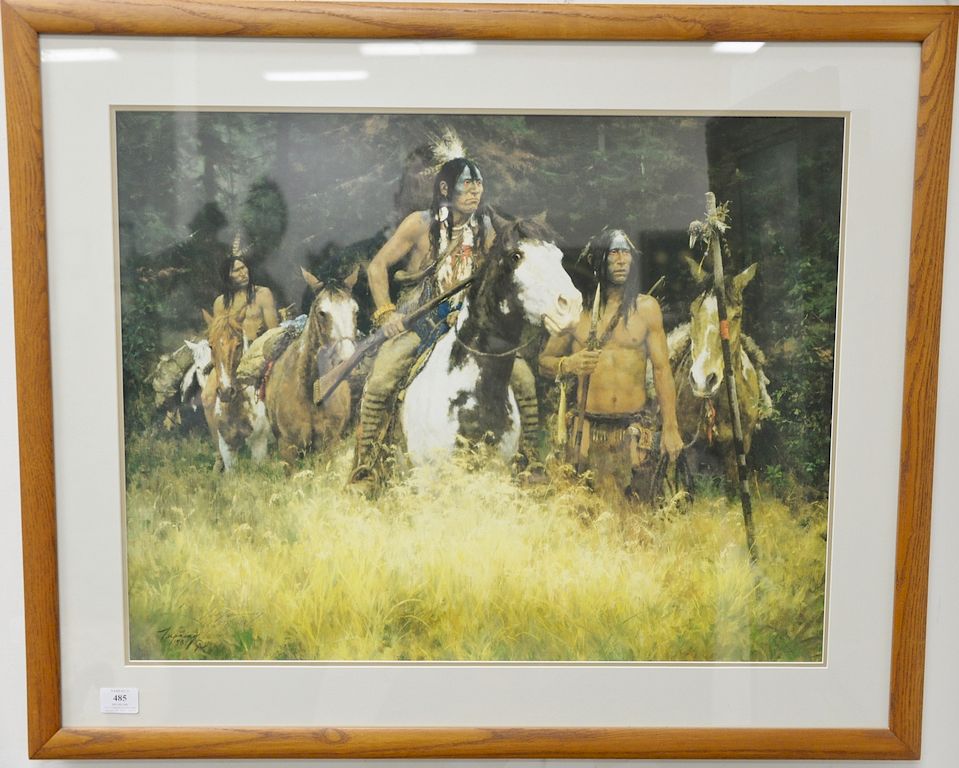 Appraisal: Three Howard Terpning lithograph prints Sioux Flag Carrier Vignette Series