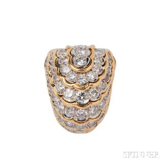 Appraisal: kt Gold and Diamond Ring the bombe form bead-set with