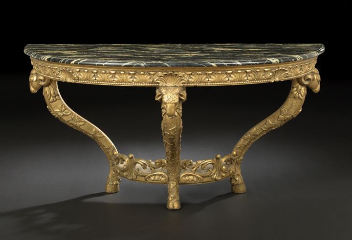 Appraisal: Italian Giltwood and Faux Marble-Top Side Table late th century