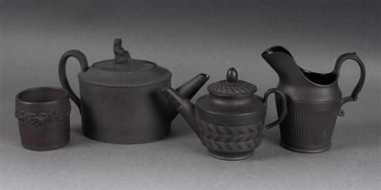 Appraisal: Wedgwood black basalt miniature teapot similar black basalt cream jug