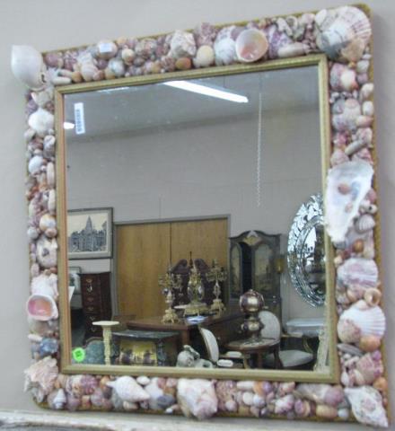 Appraisal: A vintage sea shell wall mirror with rope edge trim