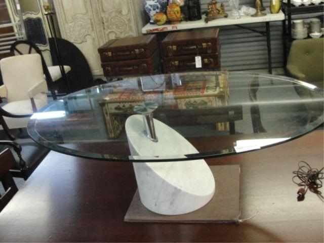 Appraisal: Glass Top and Marble Base Coffee Table Midcentury From a