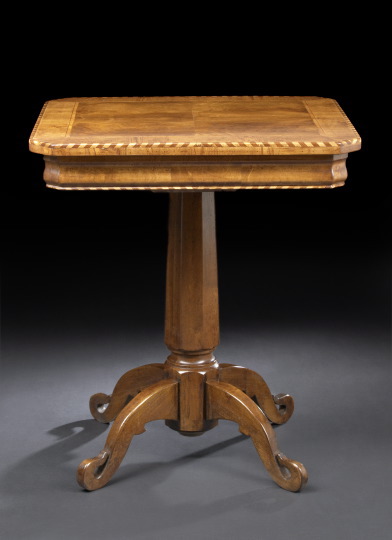 Appraisal: Continental Neoclassical-Style Walnut Center Table the canted rectangular top banded