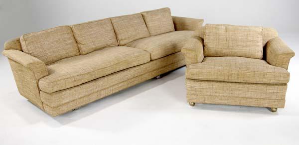 Appraisal: DUNBAR Long sofa and lounge chair in original tweed fabric