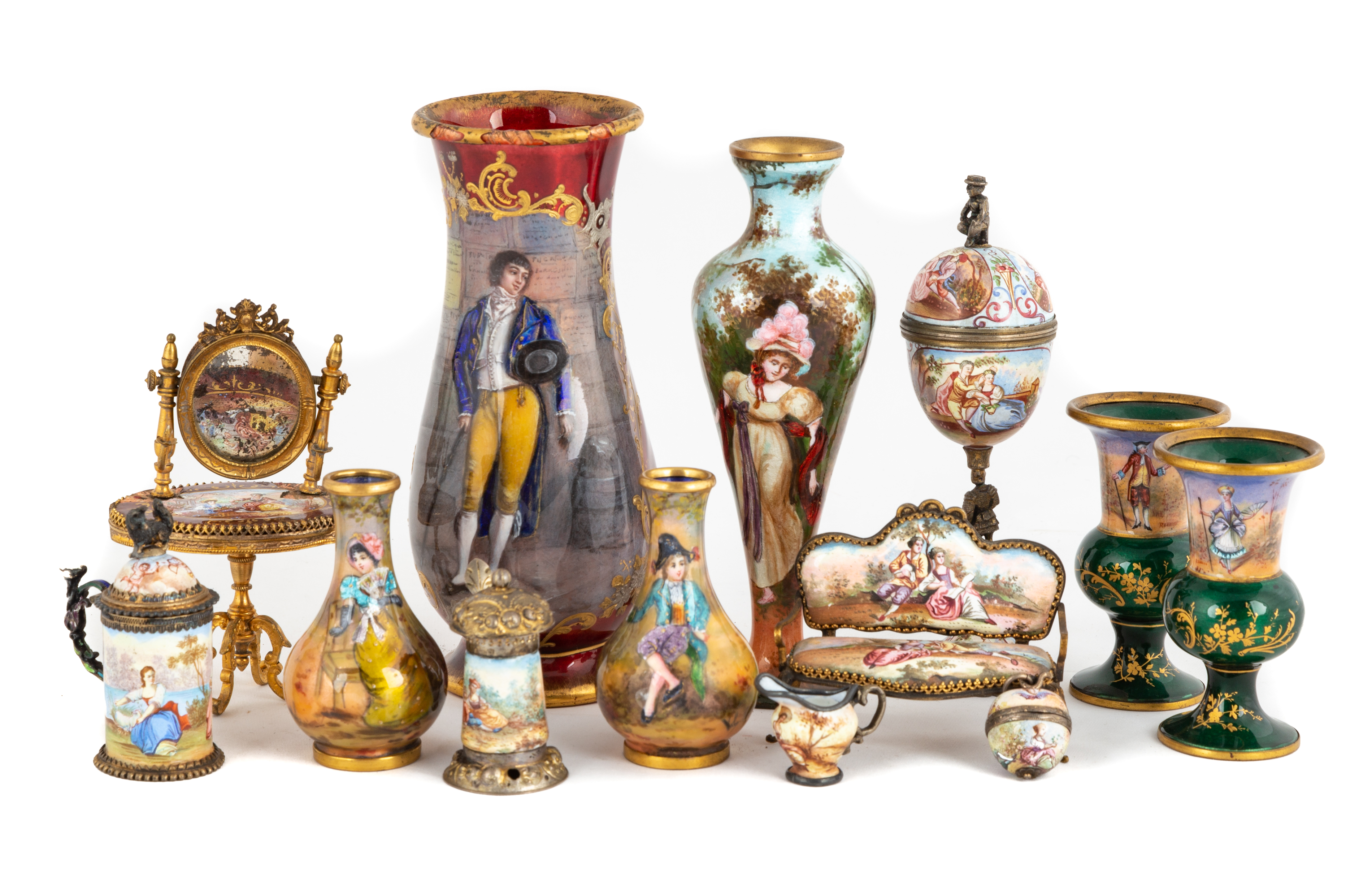 Appraisal: GROUP OF VENETIAN ENAMELED AND SILVER CABINET PIECES circa