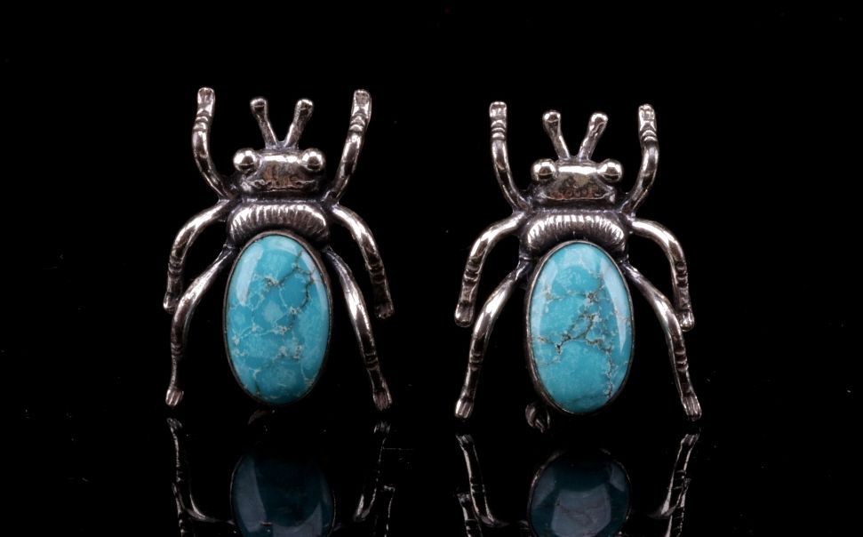 Appraisal: Navajo Sterling Turquoise Bug Earrings In this lot is offered