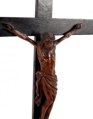 Appraisal: A carved boxwood crucifixion the figure of Christ to an