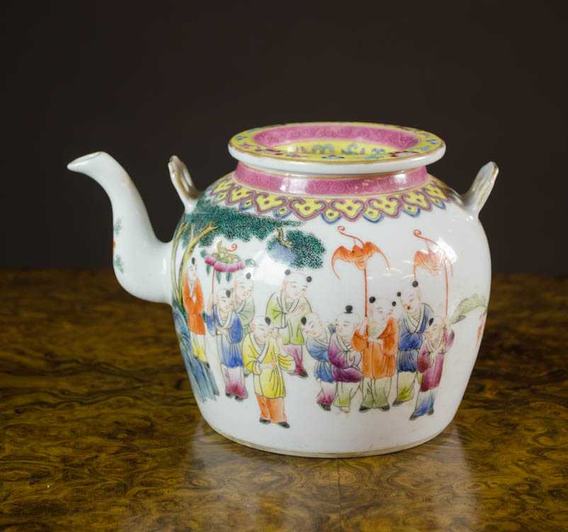 Appraisal: CHINESE QING FAMILLE ROSE PORCELAIN TEA POT decorated with multiple